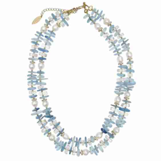 Aquamarine With Freshwater Pearls Double Layers Necklace