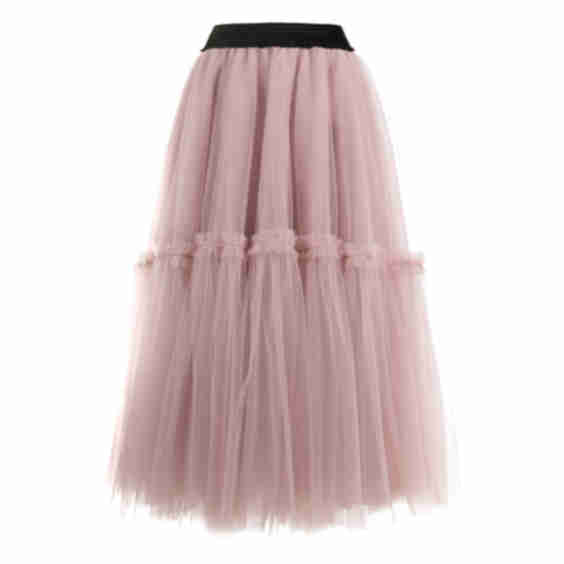 Ruffled Tulle Maxi Skirt With Tiered Hem And Shimmer Waistband