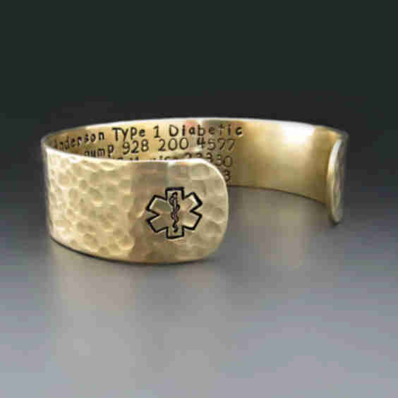Wide Gold Brass Medical Alert Bracelet