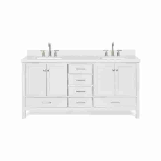 Cambridge 72 Inch Double Rectangle Sink Bathroom Vanity with Quartz Countertop 1.5 Inch Edge