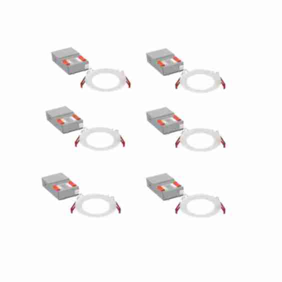 Contractor Select Wafer 4" Wide Switchable CCT Adjustable Lumen Integrated LED Canless Recessed Trim - Pack of 6