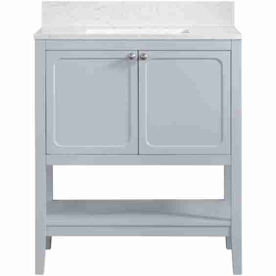 Ravello 30" Single Basin Vanity Set with 3/4" Marble Stone Composite Top, Rectangular Sink, USB Port, and Electrical Outlet