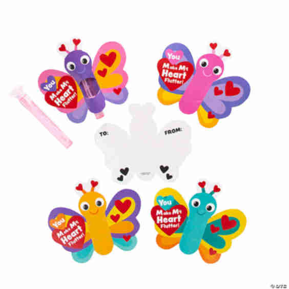 Mini Heart Bubble Tube Valentine Exchanges With Butterfly Card For 24