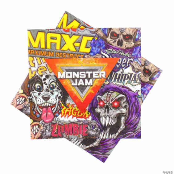 8 1/4" Monster Jam Party Disposable Paper Luncheon Napkins - 16 Ct