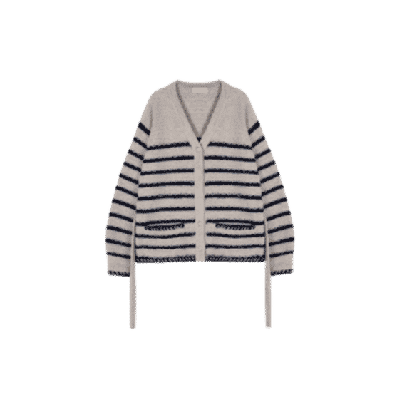 Tweed Striped V Neck Cardigan