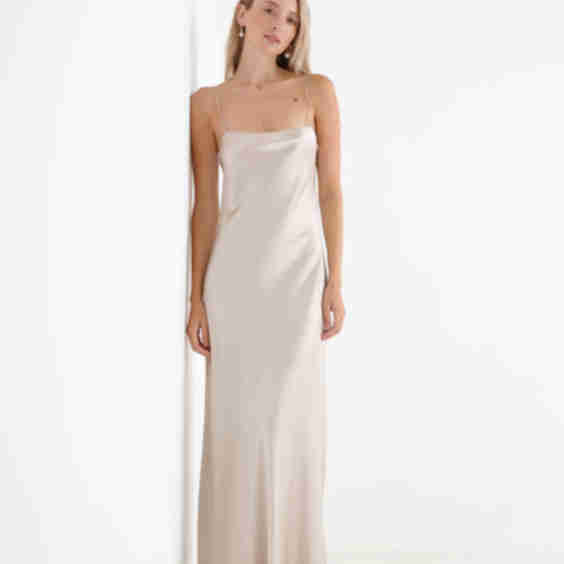 Zoe Oyster Silk Satin Maxi Dress
