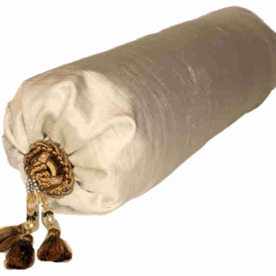 Velvet Bolster Round Roll Pillow With Tassel Trim, 6x18