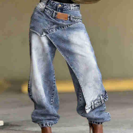 Layered Washed Denim Pants