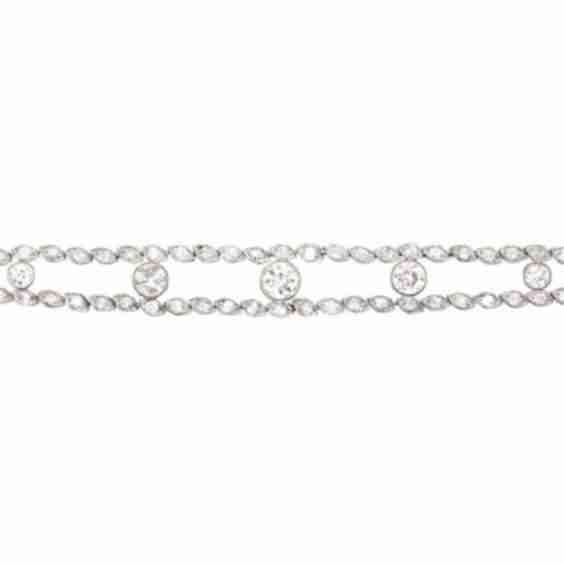 French Belle Epoque Platinum, Diamond Two Line Bracelet with Diamonds In Between