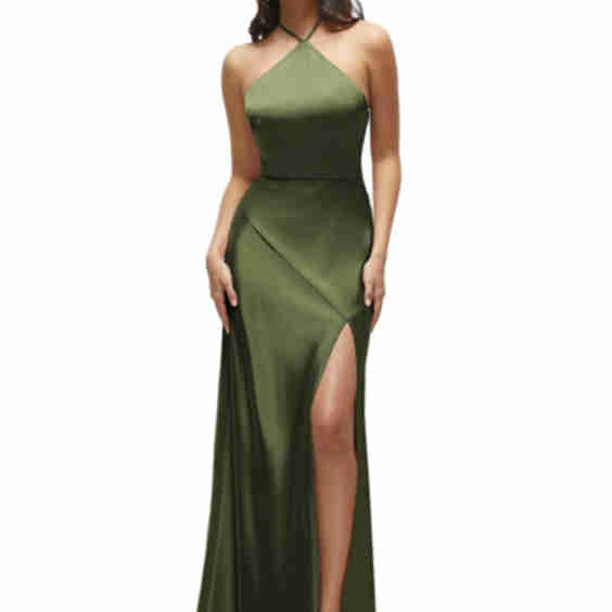 High Halter Tie-Strap Open-Back Satin Maxi Dress