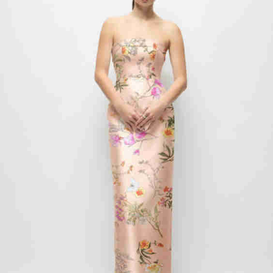 Strapless Cuff Satin Maxi Dress With Column Skirt & Back Bow
