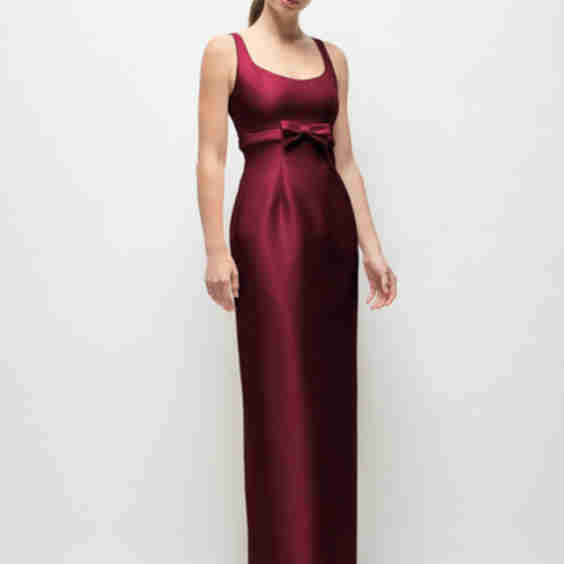 Scoop Neck Satin Column Maxi Dress With Bow At Empire Waist