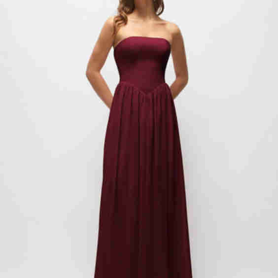 Strapless Basque Drop Waist Chiffon Maxi Dress With Shirred Skirt