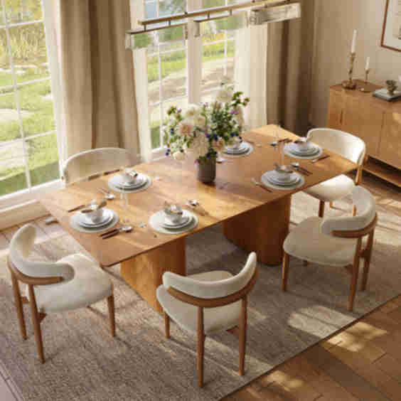 7 Piece Mid Century Modern Wood Dining Room Set For 6