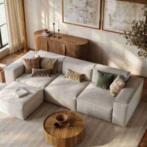  Modular Sofa With Couch Ottoman Deep Seater Couch Anti Scratch And Water Proof Beige