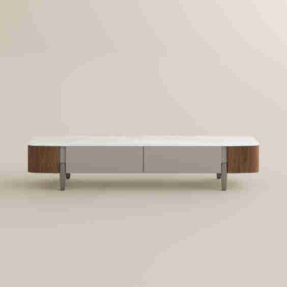 79" Mid-Century Modern TV Stand with Glossy Crystallized Stone Top