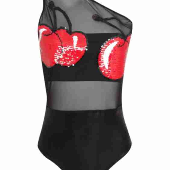 Sequin Embellishment One Shoulder Swimsuit