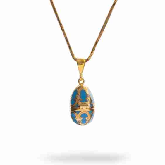 Lucky Clover Turquoise Enamel Egg Gold Necklace