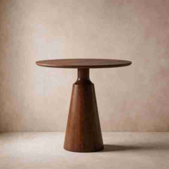 Mid-Century Round Pedestal Dining Table with Tapered Cone Base