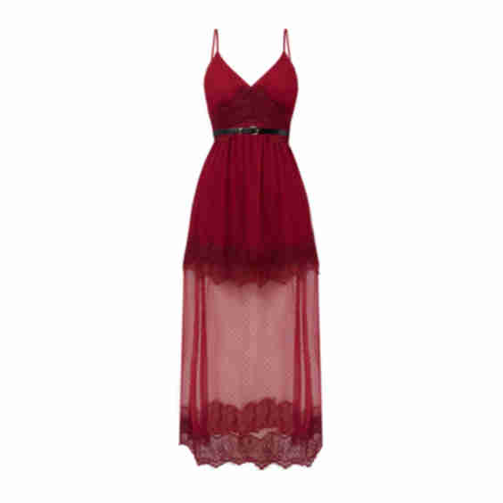 Sheer Dotted Lace Layered Maxi Dress