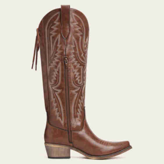 The Withersteen - Tall Cowgirl Boots with Bold Embroidery and Lace-Up Back