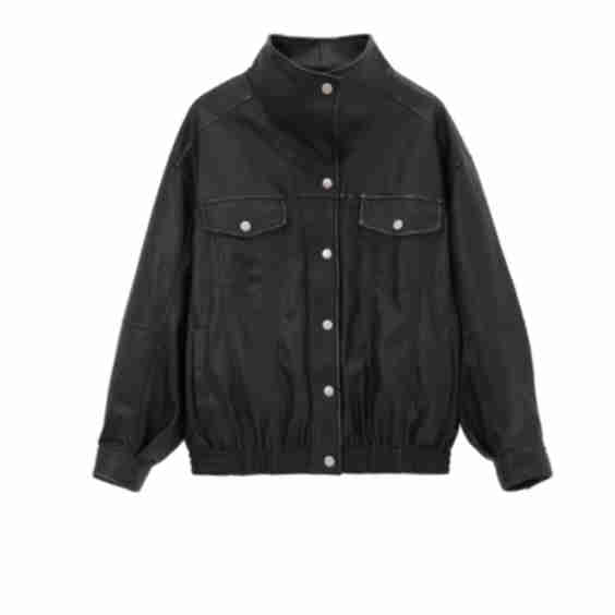 902 Stand Collar Eco Leather Jacket