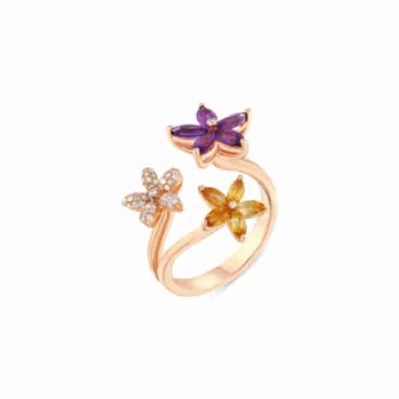 Apple Seed Pomano Joy Bouquet Gold Diamond Amethyst Ring