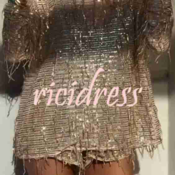 Fashion Sequin Round Neck Long Sleeve Tassel Top and Elastic Waist Casual Shorts Set