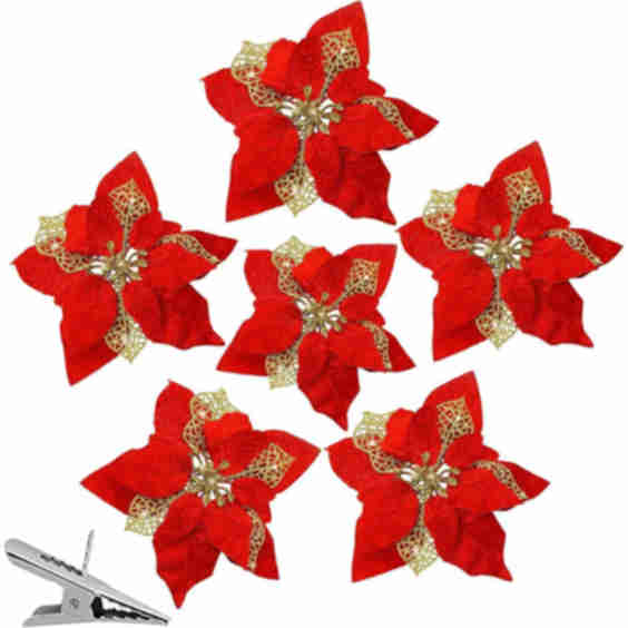15 Pcs 8.5"  Poinsettia Christmas Decorations with Clips 