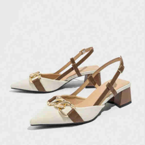Chain Decor Solid Color Pointed Toe Closed Toe Chunky Heel Shoes