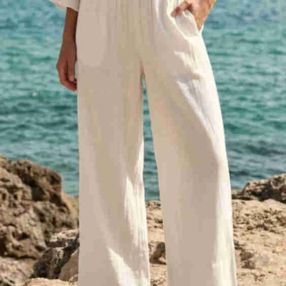 Linen Blend Soft Hand Feel Relaxed Wide Leg Pants