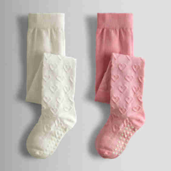 Pink 2-Pack Heart Pointelle Tights