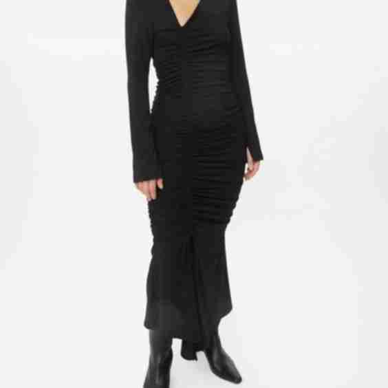 Ruched Asymmetric Midi Dress