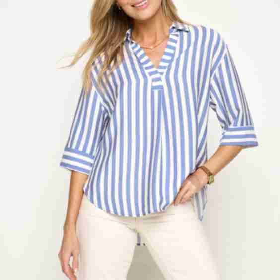 Split Neck Cuffed Sleeve Top