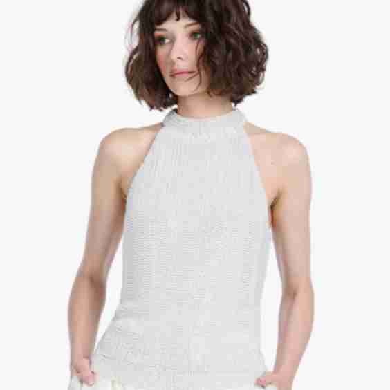 Pearl Encrusted Sleeveless Mock Neck Top