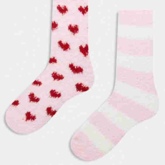 Pack Of 2 Pairs Of Soft Christmas Socks With Hearts