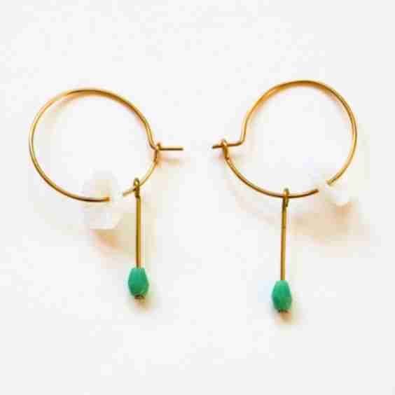 Mother of Pearl Flower Hoops with Hydro Quartz Drop Earrings