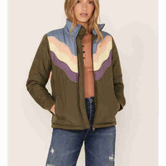 Rising Sun Color Block Puffer Jacket