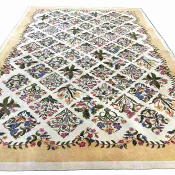Power Loomed Rug 8x11, Multicolor Floral Panel Pattern, Flowers, Butterflies, Vintage