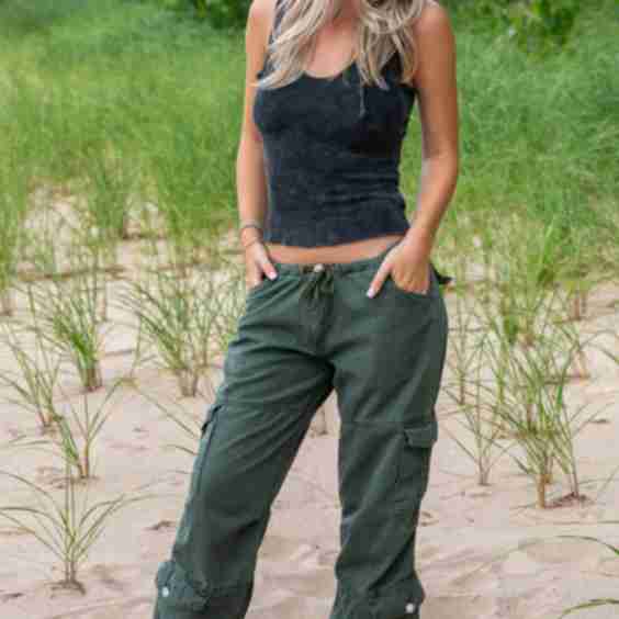 R&R Cargo Pant W/ Crystal Buttons