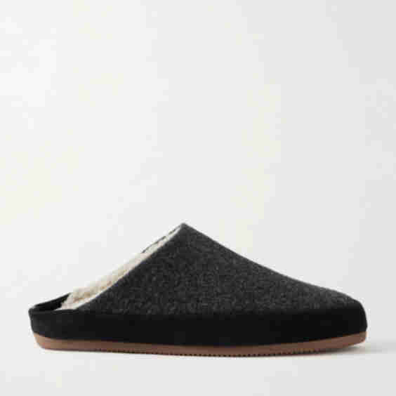 Suede Trimmed Shearling Lined Wool Slippers