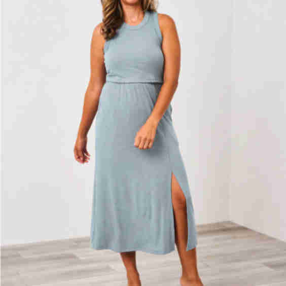Ribbed Midi Nursing Slit Dress