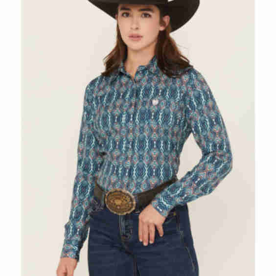 Southwestern Long Sleeve Button-Down Stretch Western Shirt