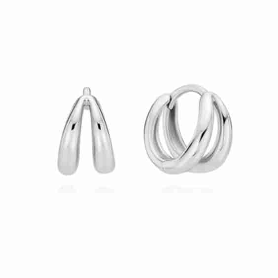 Mini Double Line Silver Huggie Hoop Earrings
