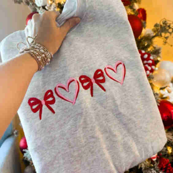 Hearts and Bows Embroidered Sweatshirt