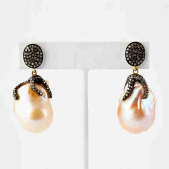 Baroque Pearl and Pave Diamond Earrings