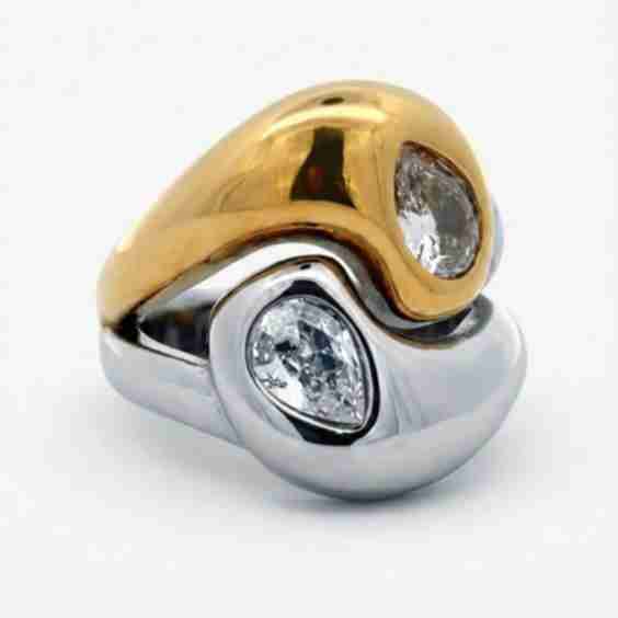 Modern Wave Ring with Two Tone Finish