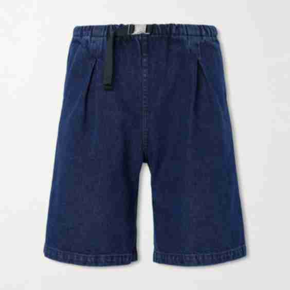 Wide-Leg Pleated Denim Shorts