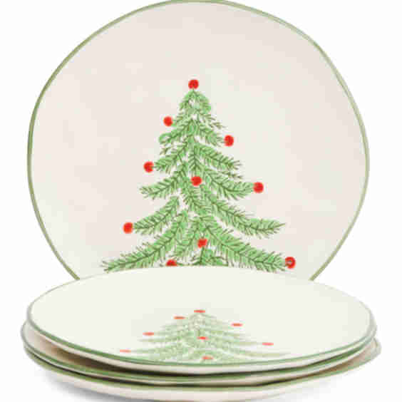 Set Of 4 Handmade Holiday Tree Dinner Plates