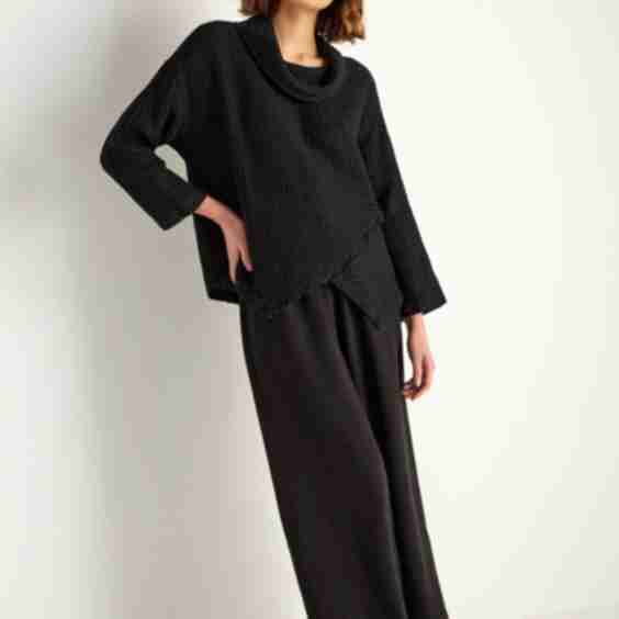Waffle Linen Boxy Cowl Neck Top